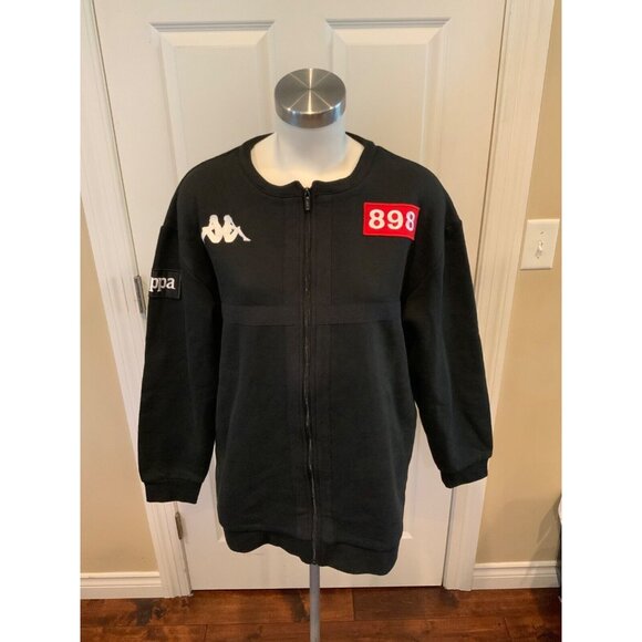 Kappa Black Oversized Zip-Up Sweatshirt W/ White Embroidery, Size M, NWT - Picture 1 of 6